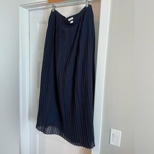 Long Pleated Navy Blue Skirt
